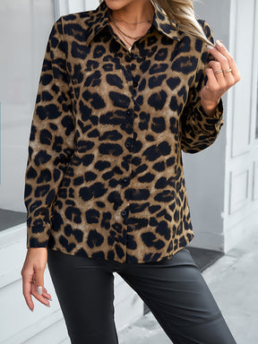 Camisa de Botão Manga longa Estampa de Leopardo + Bolsa de Brinde