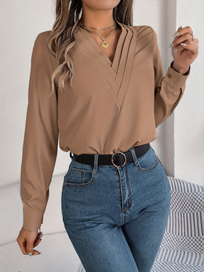 Blusa Elegory Manga Longa com Decote em V + Bolsa de Brinde